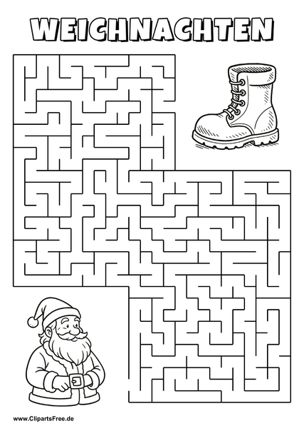 Nikolaus sucht Stiefel Labyrinth zum Drucken