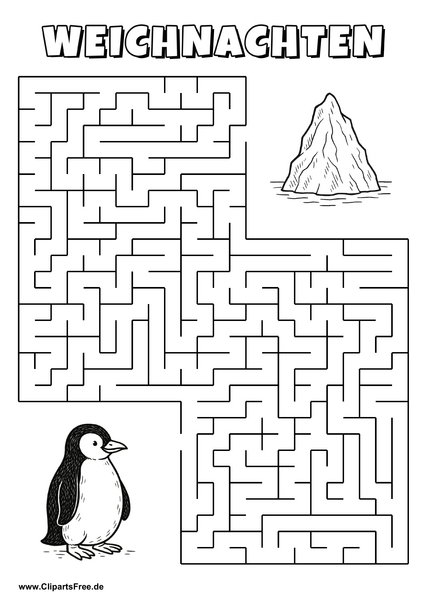 Pinguin sucht Eisberg Labyrinth zum Drucken