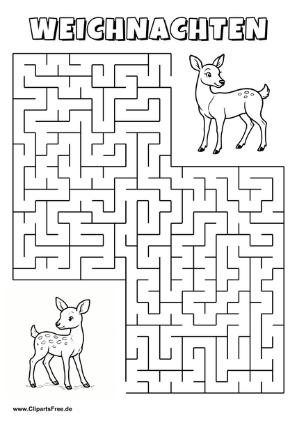 Rehbaby sucht Rehmama Labyrinth zum Drucken