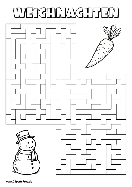 Schneemann sucht Möhre Labyrinth zum Drucken