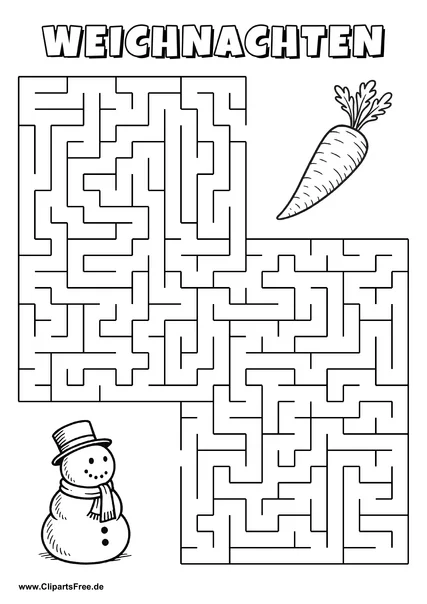 Schneemann sucht Möhre Labyrinth zum Drucken