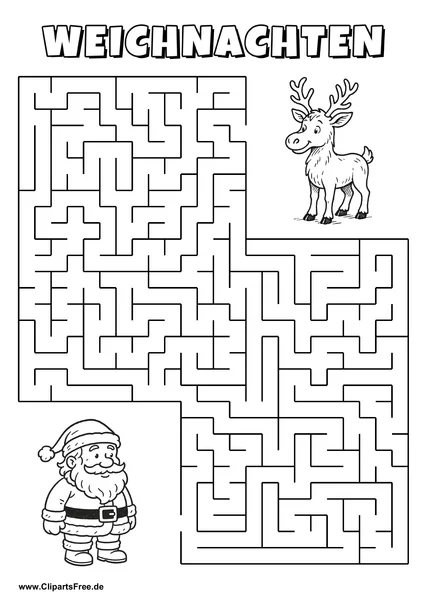 Weihnachtsmann sucht Hirsch Labyrinth zum Drucken
