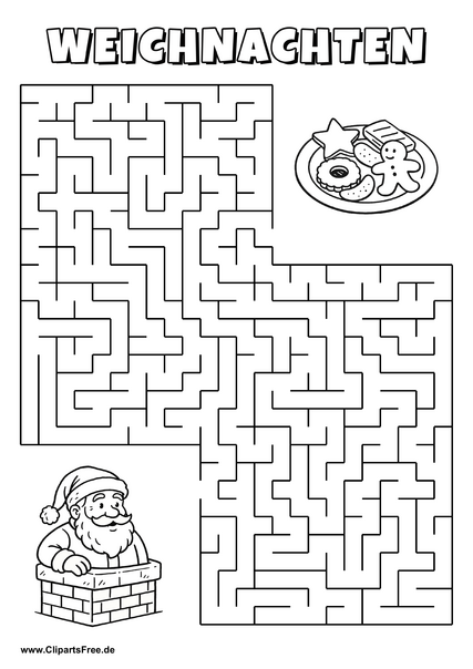 Weihnachtsmann sucht Plätzchen Labyrinth zum Drucken