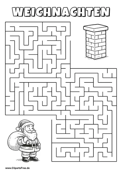 Weihnachtsmann sucht Schornstein Labyrinth zum Drucken