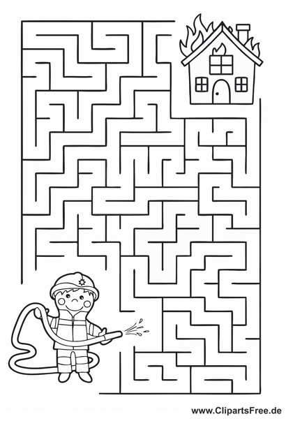 Labyrinth-Rätsel, Irrgarten-Bild 'Feuerwehrmann' download als PDF