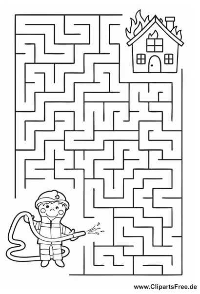 Labyrinth-Rätsel, Irrgarten-Bild 'Feuerwehrmann' download als PDF