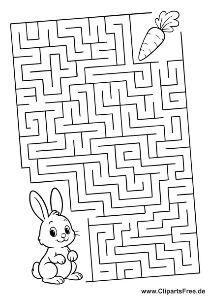 Labyrinth-Rätsel, Irrgarten-Bild 'Hase sucht Karotte' download als PDF