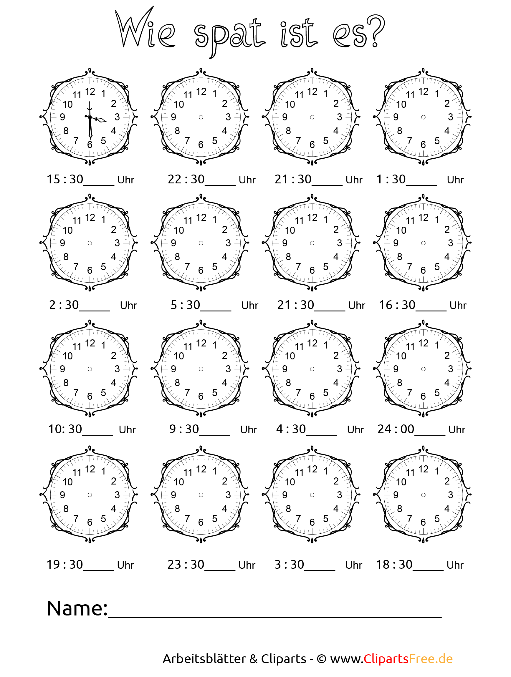 Lehrnuhr basteln Druckvorlage PDF