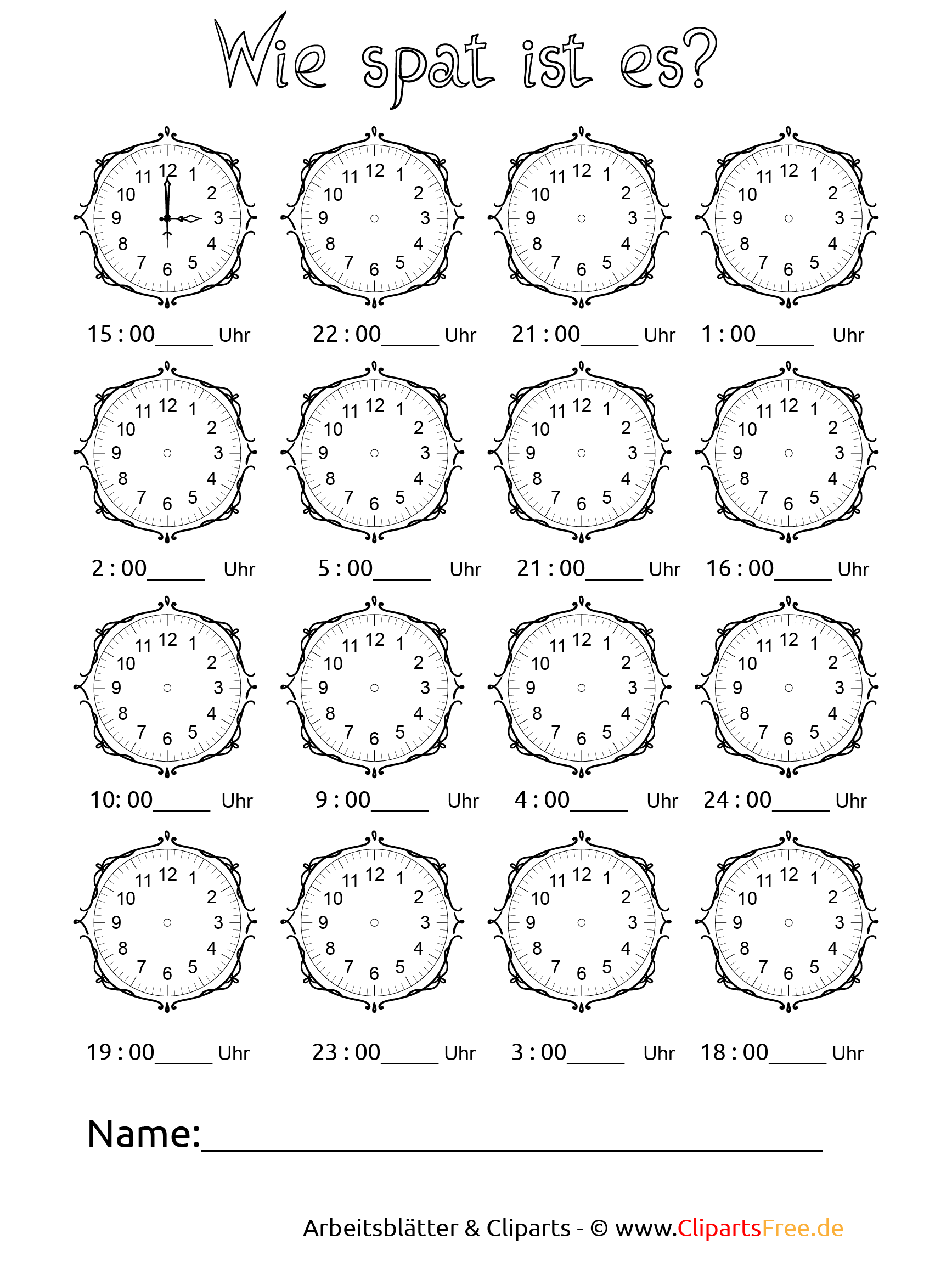 Uhr Vorlage zum Ausdrucken