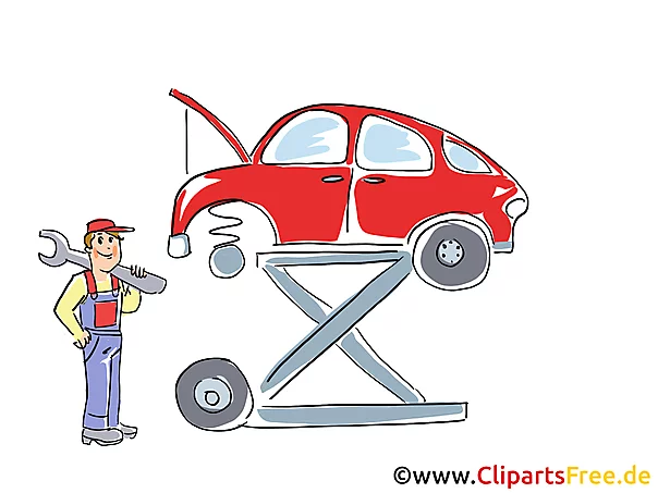 Auto auf der Hebebühne Clipart, Bild, Grafik, Cartoon, Illustration gratis