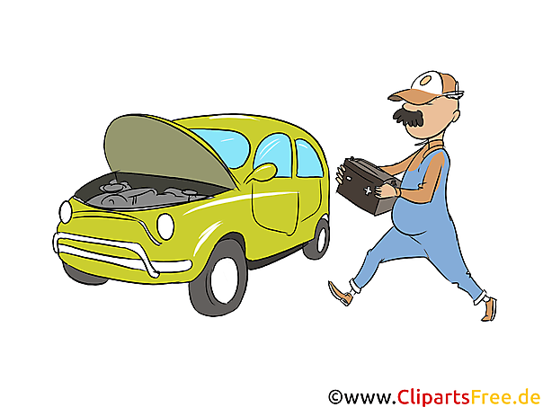 Akku wechseln in der Werkstatt Clipart, Bild, Illustration