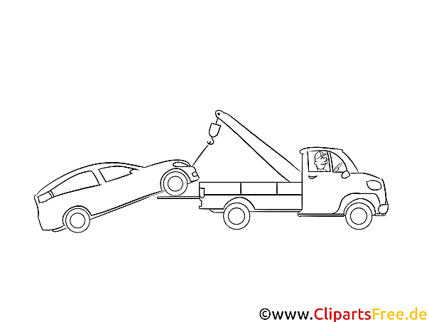 Auto abschleppen Zeichnung, Grafik, Clipart schwarz-weiss