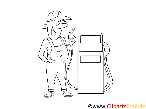 Auto tanken Zeichnung, Grafik, Clipart schwarz-weiss