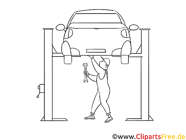 Autoinspektion, HU-Untersuchung Zeichnung, Grafik, Bild schwarz-weiss