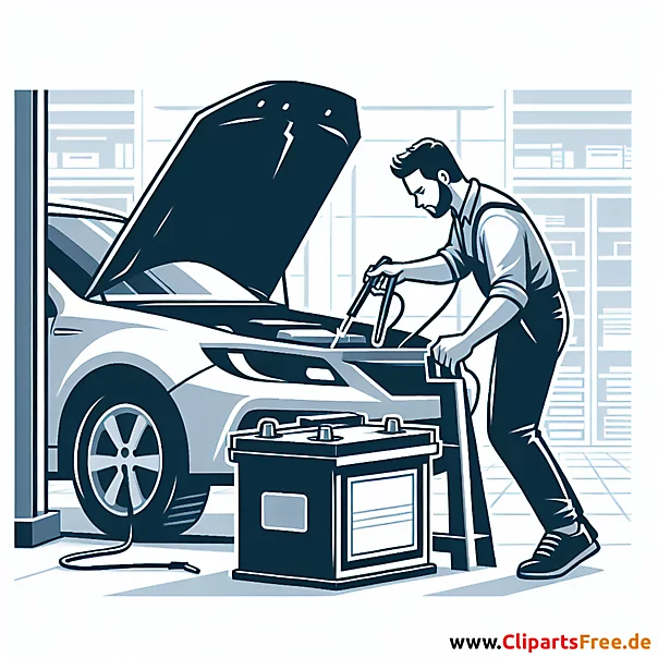 Batterie austauschen Clipart zum Thema Kfz-Werkstatt