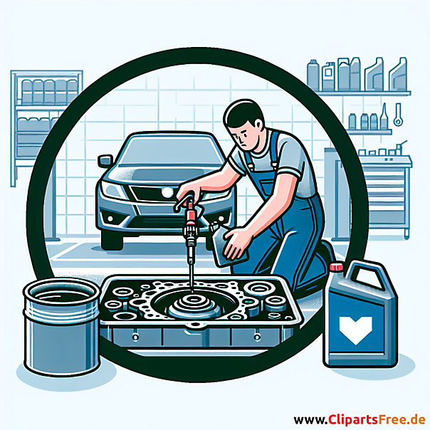 Getriebeöl wechseln Clipart zum Thema Kfz-Werkstatt