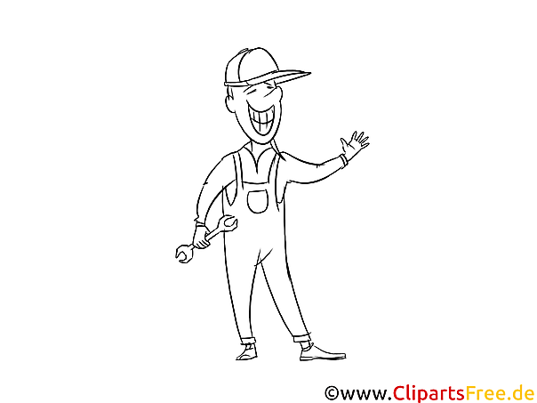 Kfz-Mechaniker lächelt Zeichnung, Grafik, Bild schwarz-weiss