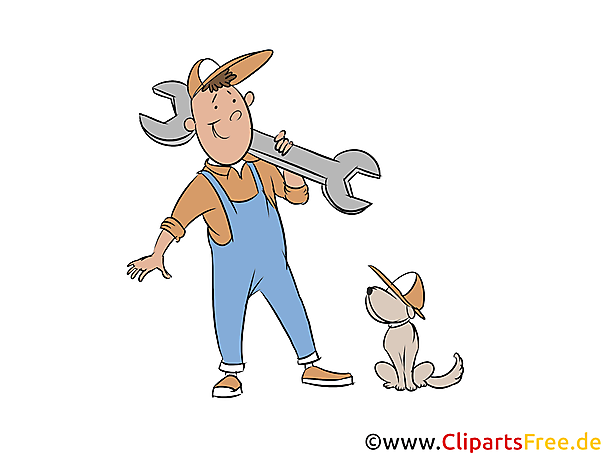Kfz-Mechaniker mit Hund Clipart, Bild, Illustration