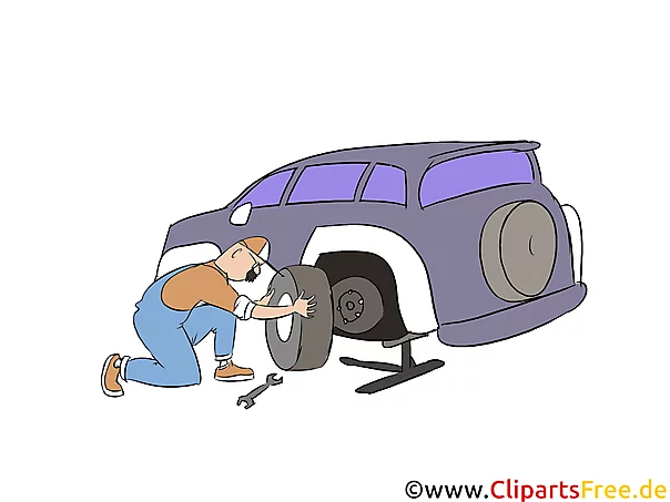 Rad auswechseln beim PKW Clipart, Bild, Illustration