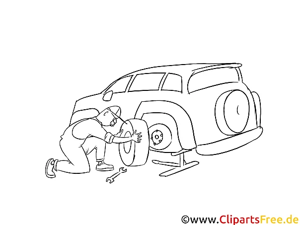 Reifen, Werkstatt, Service Zeichnung, Grafik, Clipart schwarz-weiss