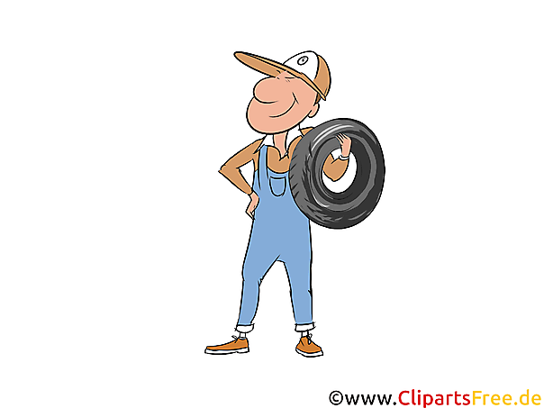 Reifenmontage, Kfz-Meister Clipart, Bild, Illustration