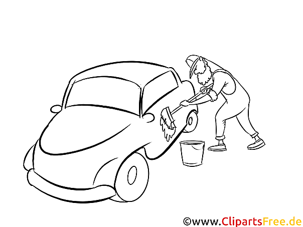 SB-Wäsche, Auto waschen Zeichnung, Grafik, Bild schwarz-weiss