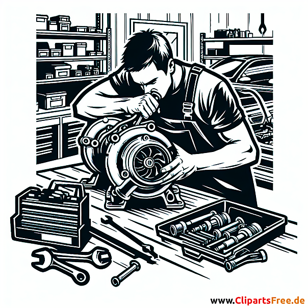 Turbolader reparieren Clipart zum Thema Kfz-Werkstatt