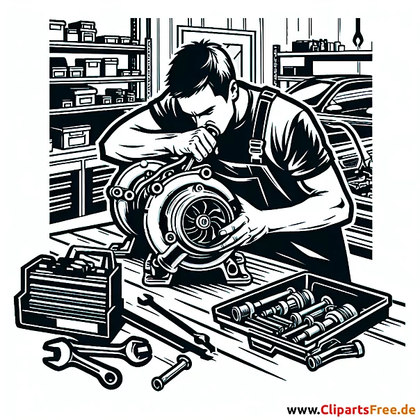 Turbolader reparieren Clipart zum Thema Kfz-Werkstatt