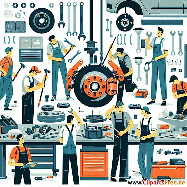 Wechsel von Bremsscheiben Clipart zum Thema Kfz-Werkstatt