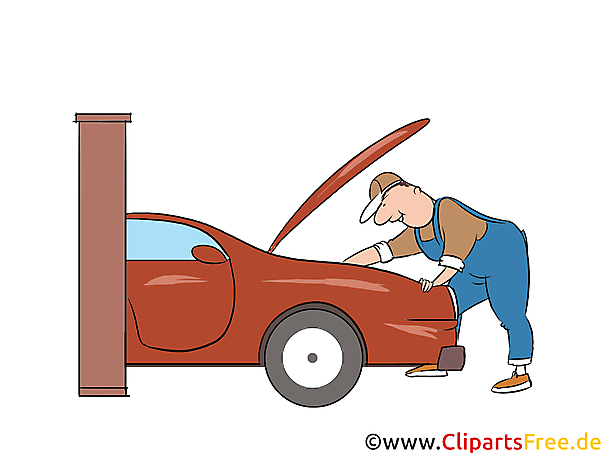 Werkstattmeister schaut unter der Haube, repariert Auto Clipart, Bild