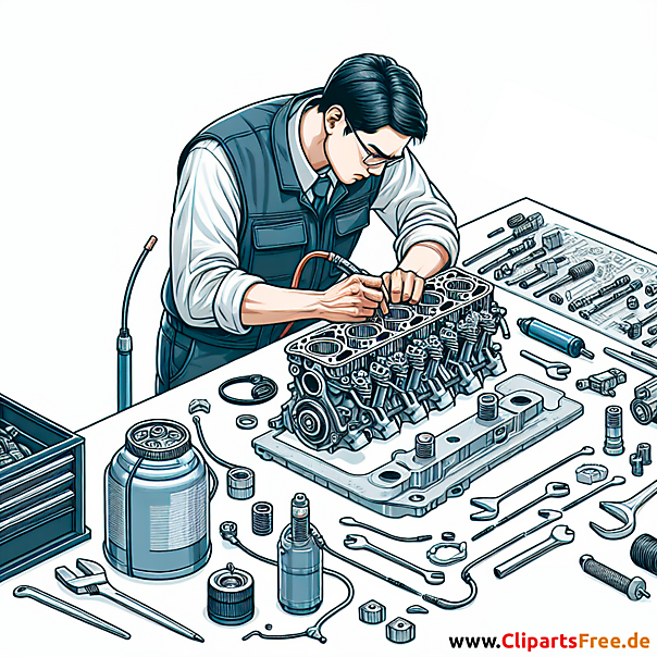 Zylinderkopf reparieren Clipart zum Thema Kfz-Werkstatt
