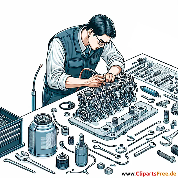 Zylinderkopf reparieren Clipart zum Thema Kfz-Werkstatt