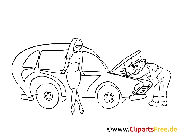 Car break-down clip art black and white, graphic, pic, cartoon, comic free