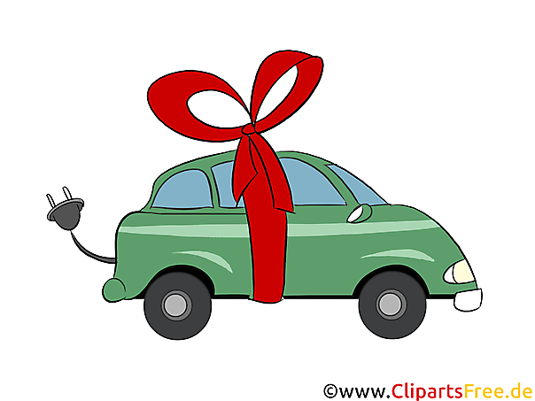 Elektroauto als Geschenk Clipart, Bild, Grafik