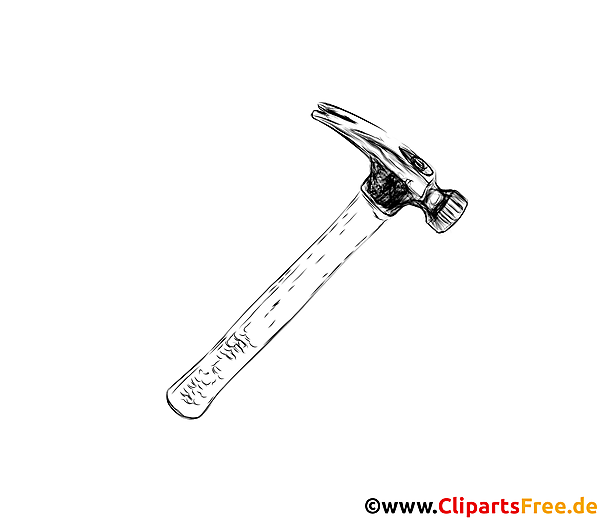 Hammer Zeichnung mit Bleistift, Clipart schwarz-weiss