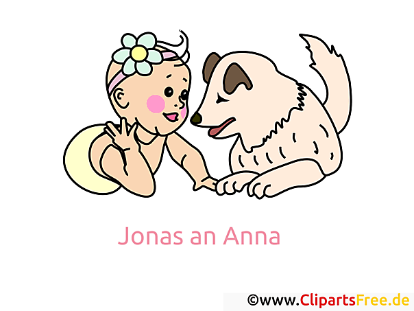 Baby spielt mit Hund Clipart, Comic, Bild, Illustration