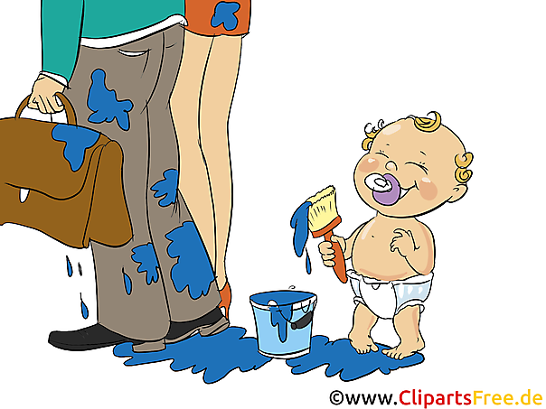 Kleines Baby bemalt Eltern mit Farbe Clipart, Bild, Illustration