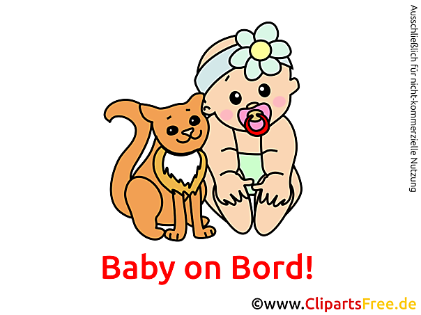 Baby und Katze on Bord Bild, Cartoon, Grafik, Clipart