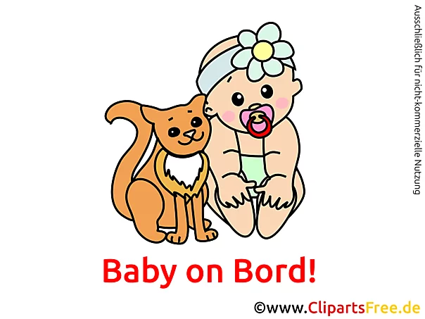 Baby und Katze on Bord Bild, Cartoon, Grafik, Clipart