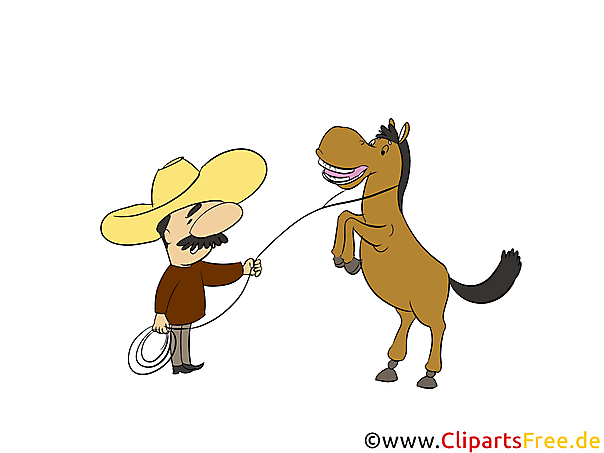 Cowboy fängt Pferd mit Lasso Bild, Clipart, Illustration