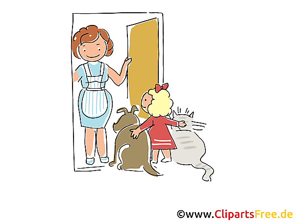 Kind bringt Tiere nach Hause Cartoon, Clipart, Bild, Illustration