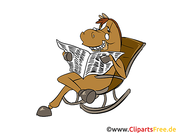 馬はロッキングチェアに座って新聞の写真 クリップアート イラストを読みます