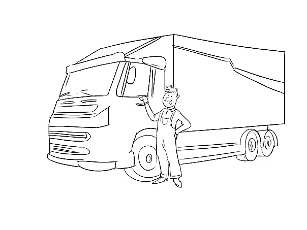 Berufskraftfahrer, LKW-Fahrer Clipart Schwarzweiß kostenlos