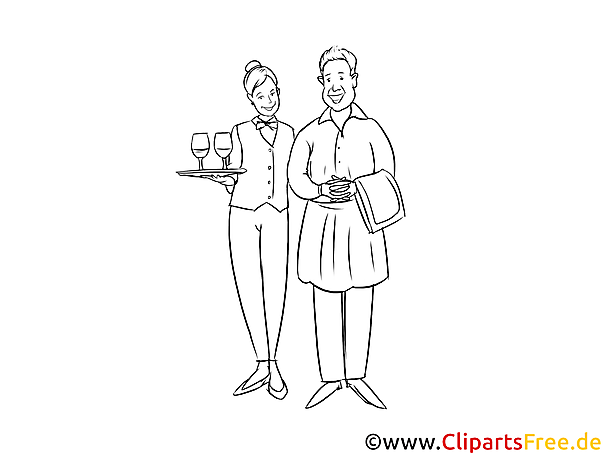 Fachkraft im Gastgewerbe Ausbildungsberuf schwarz-weiße Strichzeichnung