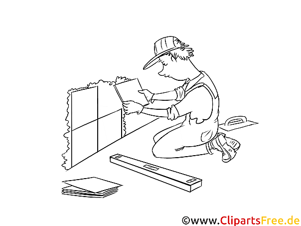 Fliesenleger druckbare schwarz-weiße Cliparts, Grafiken zum Thema Berufe
