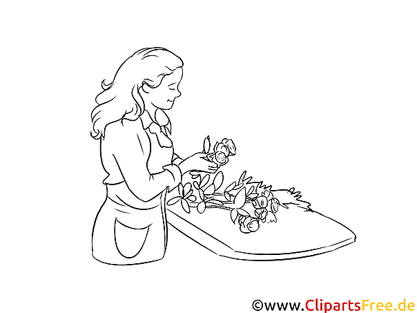 Floristin druckbare schwarz-weiße Cliparts, Grafiken kostenlos