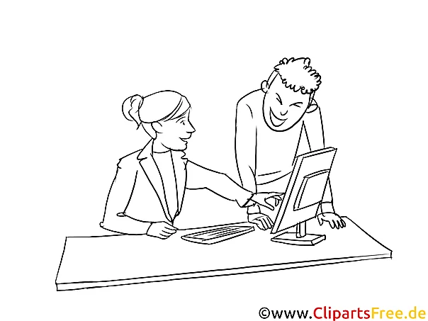 Kauffrau -mann für Büromanagement schwarz-weiß Clipart, Bild, Grafik