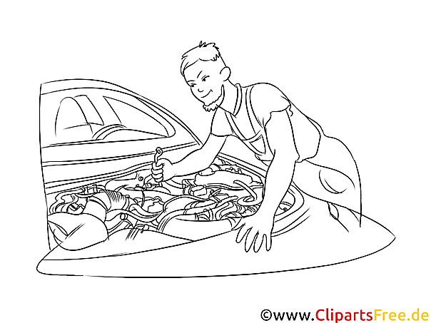 Kfz-Mechaniker Clipart, Grafik, Bild schwarz-weiß