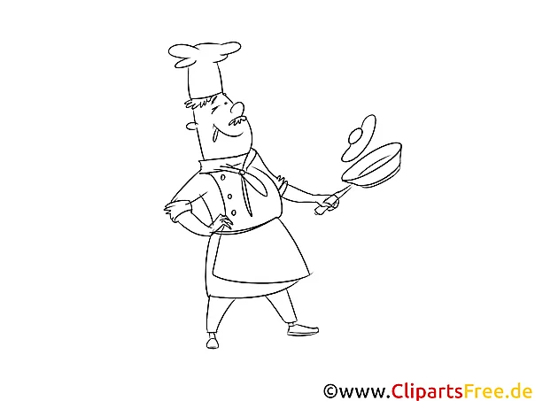Koch im Restaurant Clipart, Grafik, Bild schwarz-weiß