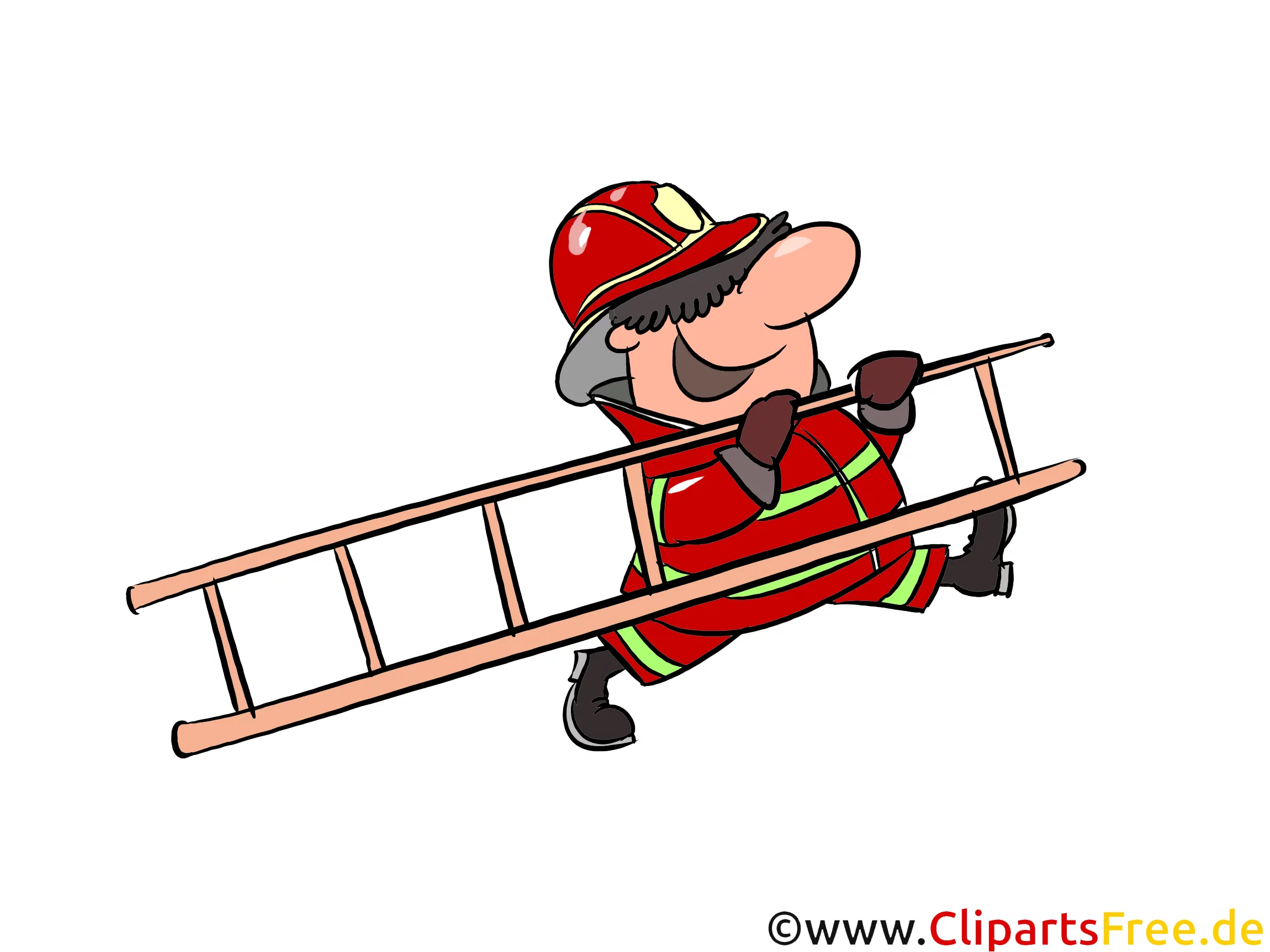 Feuerhwehrmann mit Leiter Illustration, Clipart, Bild
